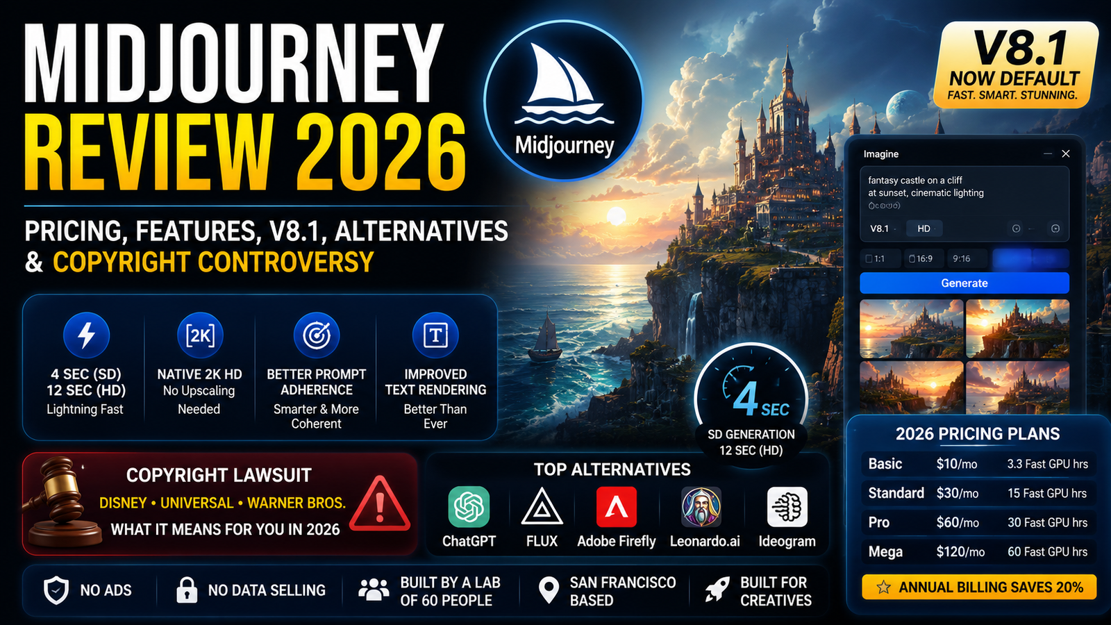Midjourney Review 2026: Pricing, Features, V8.1, Alternatives & Copyright Controversy